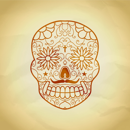 Sugar skull with floral ornament vector Illustrationのイラスト素材