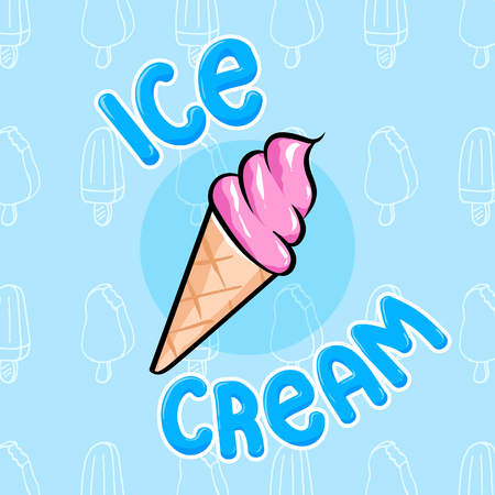 Cute colorful ice cream cone vector illustration in hand drawn graphic cartoon styleのイラスト素材