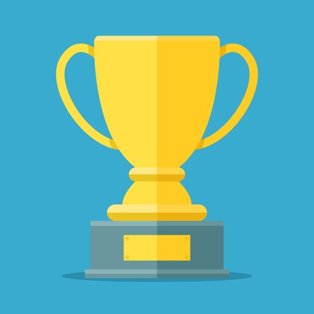 Golden cup for the first place. Golden bowl trophy for the winner. Awards symbol flat vector illustration isolatedのイラスト素材