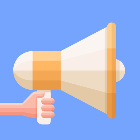 Colorful vector illustration of flat cartoon hand holding the megaphone. Social media digital marketing concept iconのイラスト素材