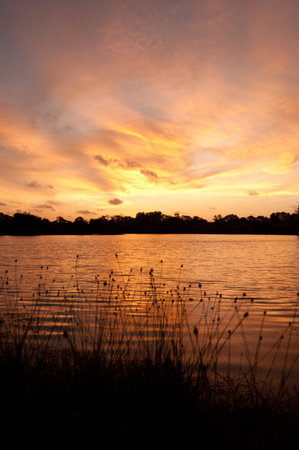 dusk at lakeの写真素材
