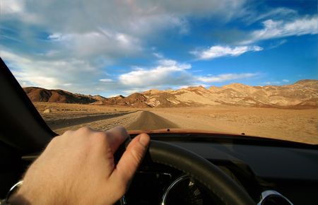 Death Valley seen from driver's perspectiveの写真素材
