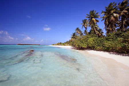 Maldives beach and water bungalowsの写真素材