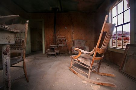 Living room in Bodie Ghost Townの写真素材