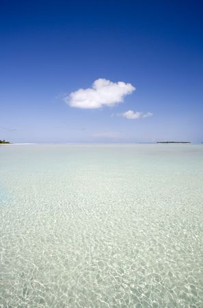 Blue sky over transparent sea in Maldivesの写真素材