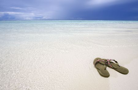 Sandals on the beach, Maldivesの写真素材