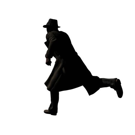 Running Detective in Trench Coat 3d illustrationの写真素材