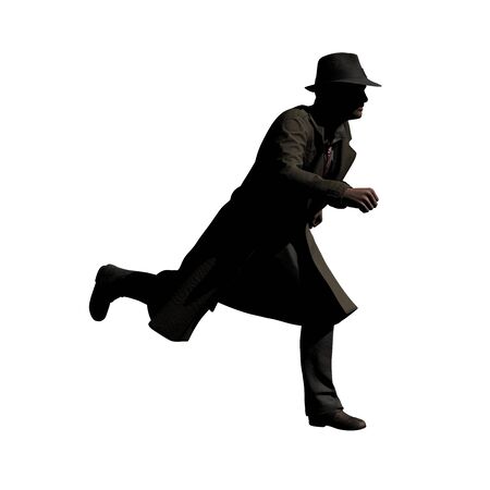 Running Detective in Trench Coatの写真素材