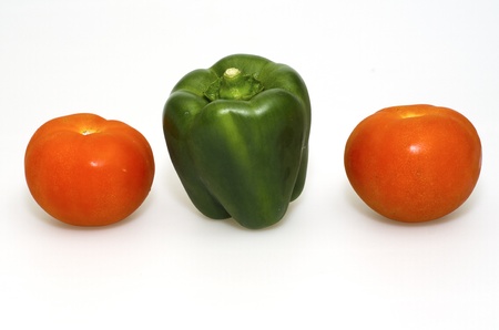 two tomato and green pepperの写真素材