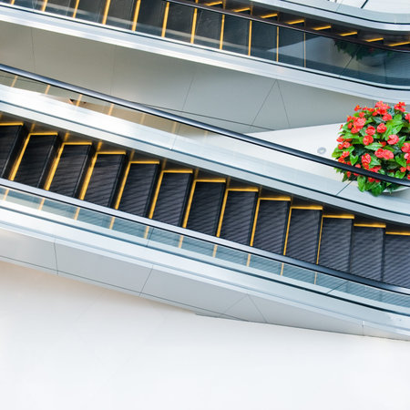 escalator in modern building interior . 