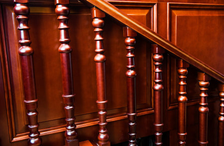 A close up of interior staircase showing details