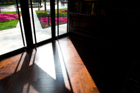 A view of the garden from the interior of a house.の写真素材
