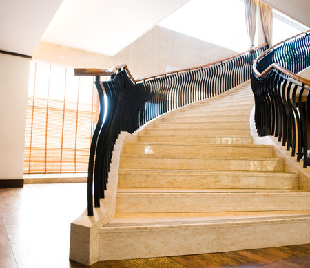 Interior of hotel with marble staircase and banisters. のeditorial素材