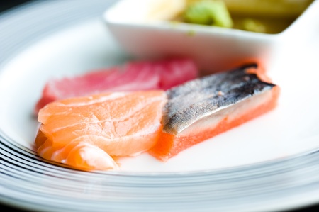Japanese Food, Plate of Sashimi, Sliced Raw Fish.の写真素材