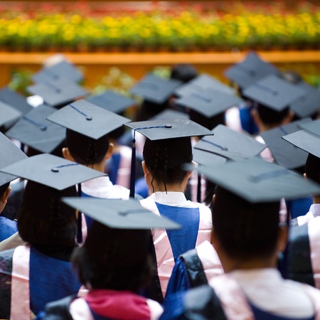 Shot of graduation caps during commencement.の写真素材