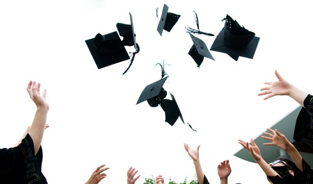 high school graduation hats high の写真素材