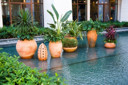 Pot with  plants in Balinese architectural style. 
のeditorial素材