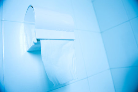 Toilet paper hanging on the wall.の写真素材