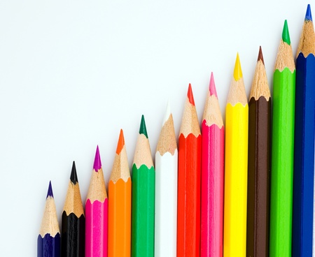 Close up of color pencils with different color over white background. Macro with extremely shallow depth of field 
 の写真素材