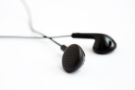 Earphones on white background. Macro with extremely shallow depth of field
の写真素材