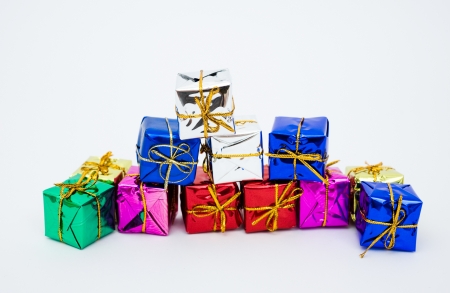 Christmas presents with colorful packages and decorations.の写真素材