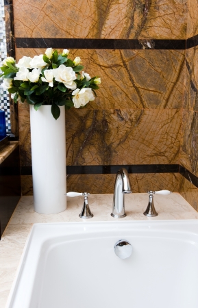 Modern luxury bathroom with flower.の写真素材