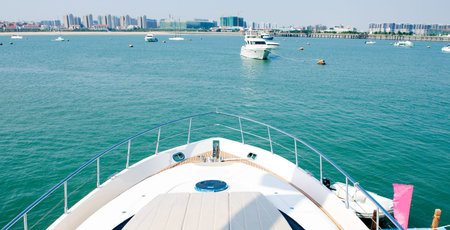 Deck of the moored yacht 