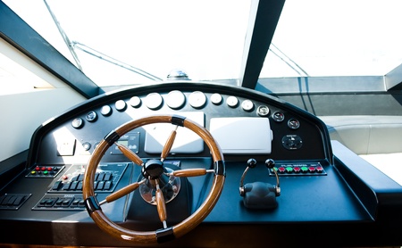 steering wheel on a luxury yacht.の写真素材