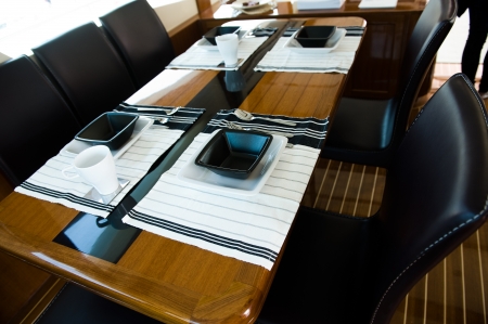 Table setting at a luxury yacht.の写真素材