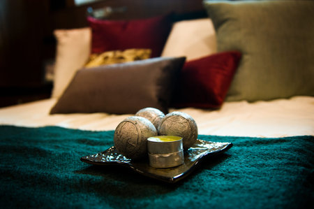 Bedroom in a modern house - home interiors.の写真素材