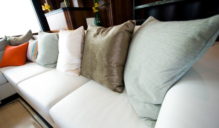 Comfortable corner in family room, with multi-colored pillows.
の写真素材