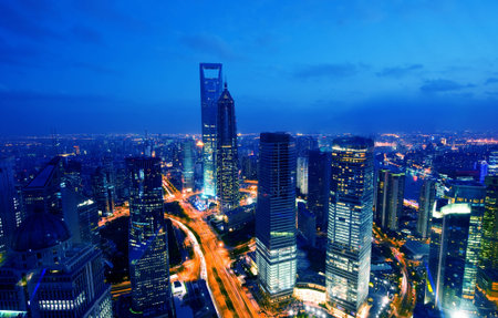 night scenes of Shanghai business center . 