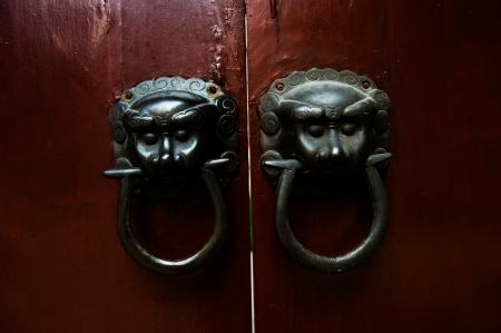 Old chinese door ornament , lion door knockers.の写真素材