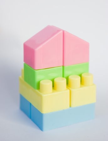 Toy plastic building is under constructionの写真素材