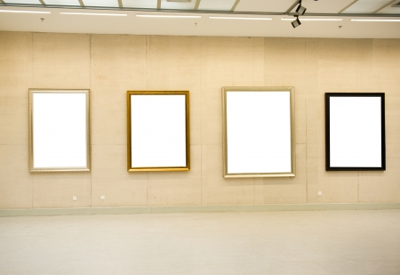 Gallery Interior with empty frame on wall のeditorial素材