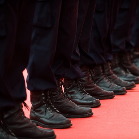 Chinese policemen in a line.の写真素材