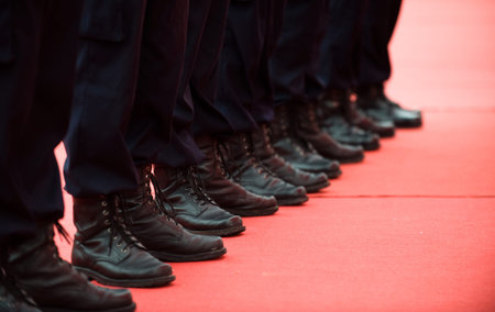 Chinese policemen in a line.