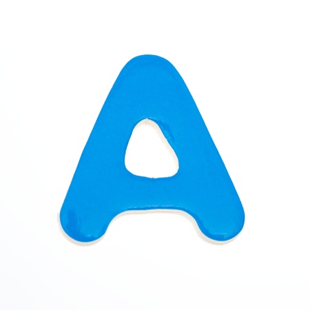 wooden toy letter A isolated on white background.の写真素材