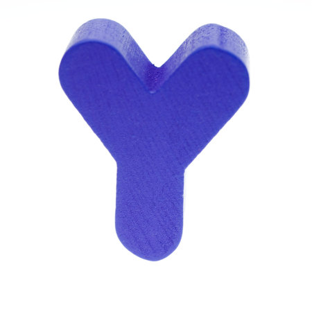 wooden toy letter Y isolated on white background.の写真素材