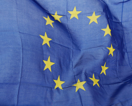 Close up shot of wavy EU flag. 