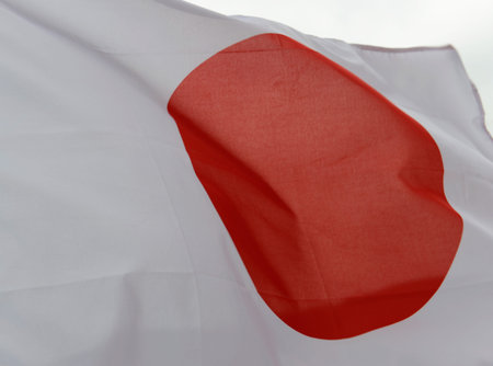 Close up shot of wavy Japan flag. 