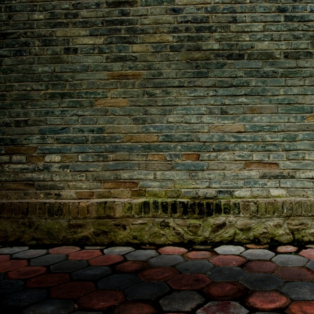 old grunge interior with brick wall. の写真素材