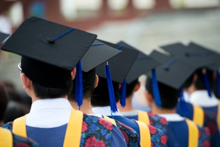 back of graduates during commencement. の写真素材