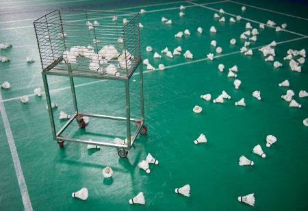Shuttlecocks on the bodminton court floor.のeditorial素材