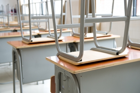 Empty classroom with chairs and desks.の写真素材
