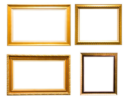 Set of vintage golden picture frame isolated on white background