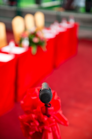 Close up of microphone in  conference room.の写真素材