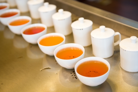 Cups Of Chinese tea in a row.の写真素材