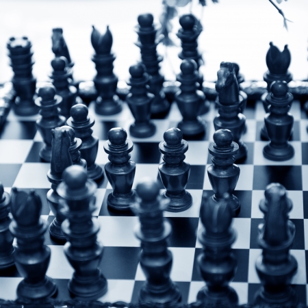 A closeup shot of chess pieces on a chessboard.の写真素材