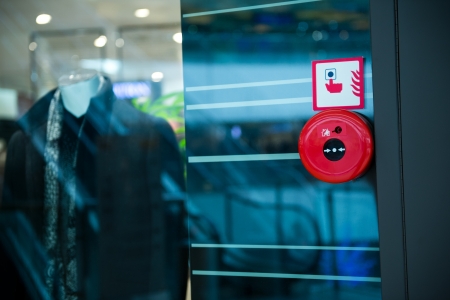 Fire alarm on the wall of shopping center.の写真素材